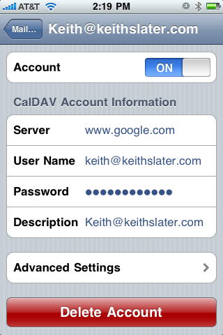 Set up CalDAV account on iPhone for Google Calendar